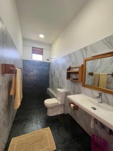 韦利格默Swiss Residenz的一间带卫生间、水槽和镜子的浴室