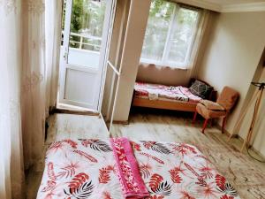 ArnavutköyForest villa- 5 minutes from the airport的一间卧室设有一张床和一个窗口
