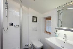 圣安东阿尔贝格Chalet Alpinum的浴室配有卫生间、盥洗盆和淋浴。