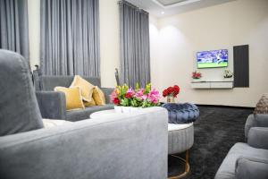 KarewaPula Pula Luxury Hotel and Suites的带沙发和电视的客厅