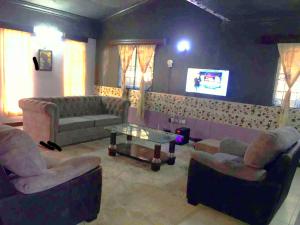 蒙巴萨Tropical paradise的客厅配有两张沙发和一台电视机