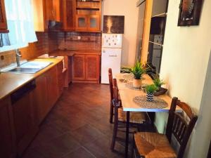 尼亚米卡尼奥纳Blue Moon Accommodation的厨房配有桌椅和冰箱。