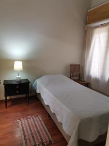 杜拉斯诺Flor de Loto的一间卧室配有一张床和一张带台灯的桌子