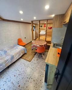 埃里温Mini-Hotel Şara Talyan and Tours的客房设有一张床和一个带水槽的厨房