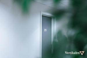 利勒桑Vertikalen的一道敞开的门,一个人站在房间里