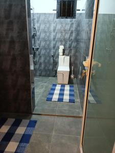 格兰高伯Cozy Lodge的带淋浴和卫生间的浴室。