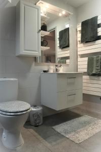 米卢斯DUPLEX SPACIEUX TOUT CONFORT的一间带卫生间、水槽和镜子的浴室