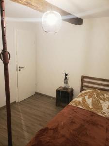 维桑堡Emile&Jeanne - Centre - 2 chambres - Wifi, Netflix的一间卧室配有一张床和吊扇