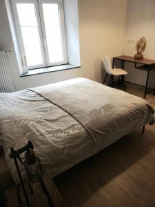 维桑堡Emile&Jeanne - Centre - 2 chambres - Wifi, Netflix的卧室内的一张床位,配有书桌和窗户