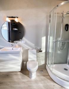 霍芬豪卡贝格旅馆的浴室配有卫生间、盥洗盆和淋浴。