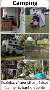维奥康德马奥Gran Camping Cabanas da Fazenda的野营车和帐篷照片的拼合物
