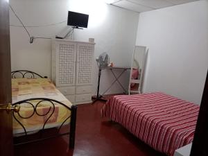 Martínez de La TorreDepartamento CUARTITO MODESTO DEL PRECIOSO的一间卧室配有一张床和一个带电视的梳妆台
