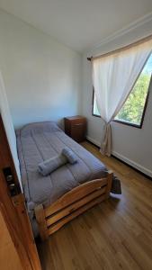 佩里托莫雷诺Hostel Tierra Patagónica的一间卧室设有一张床和一个窗口