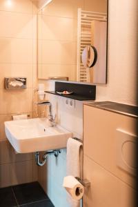 维森布伦施瓦泽尔阿德勒兰德酒店的一间带水槽和冰箱的小浴室