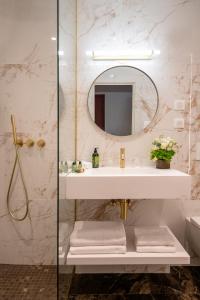 尼斯Hôtel Petit Palais的一间带水槽和镜子的浴室