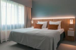 萨翁林纳索克斯胡恩科特卡原始酒店萨翁林纳的一间卧室配有一张大床和两个枕头