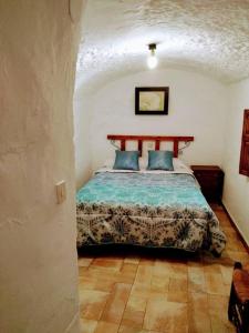 Graena3 bedrooms property with private pool at Cortes y Graena的一间卧室配有一张带蓝色枕头的床。