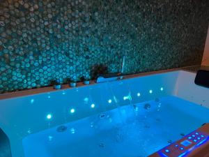 维勒班LuxeZen - SPA的蓝色的浴缸,带有石墙