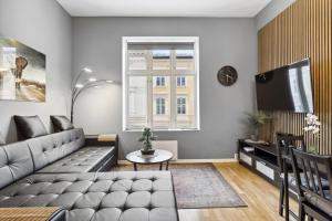 奥斯陆Spacious & stylish apartment in Oslo - Supercentral的带沙发和电视的客厅