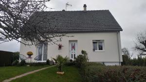 Marnay-sur-SeineChambre chez l'habitant avec Sdb et WC privatifs的黑色屋顶的白色房子