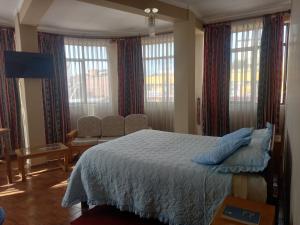 波托西HOTEL NOBLEZA的一间卧室配有一张床、一把椅子和窗户。