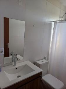 梅塞德斯La Demorada, cómoda casa en entorno natural的一间带水槽、卫生间和镜子的浴室