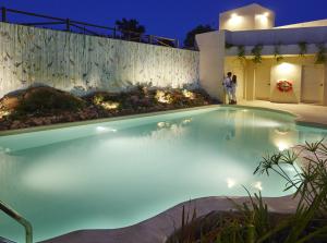 阿拉色那加莱里亚艾森提亚酒店的夜间房子后院的游泳池