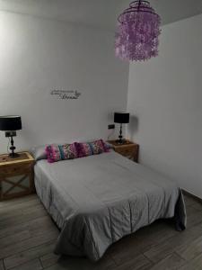 弗里希利亚纳2 bedrooms appartement with wifi at Frigiliana 7 km away from the beach的一间卧室配有一张床和两张带台灯的床头柜。
