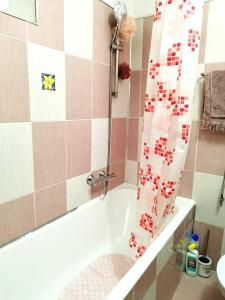 GhimbavMilu Residence 2的带浴缸和淋浴帘的浴室