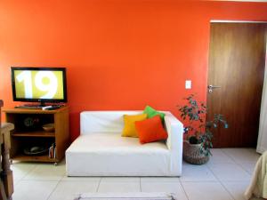 门多萨Encantador Departamento en Mendoza Domaine Laborde II的客厅配有带色彩缤纷枕头的白色沙发