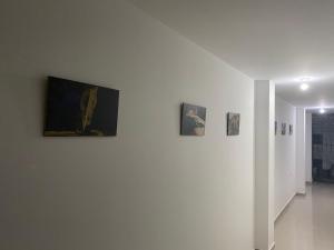 巴耶杜帕尔HOTEL IBIZA的白色墙上有三张照片的房间