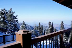 Chhāngla GaliCedar Lodges Resort and Residences Galiyat的阳台享有雪覆盖的树木的景致。