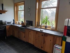 皮尔默伦德landlust.2的厨房设有大型木制柜台和窗户