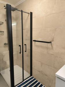 土伦Les Résidences du Mourillon的浴室里设有玻璃门淋浴
