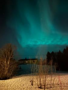 StraumstadSenja Peak Panorama的天空中一片白雪 ⁇ 的极光