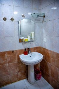 巴格达Malik Dijlah Hotel的一间带水槽和镜子的浴室