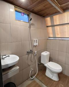 PalayanganLuxury cabin and cafe hutan pinus rahong的一间带卫生间和水槽的浴室
