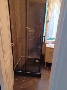 希欧福克Kinga的浴室里设有玻璃门淋浴