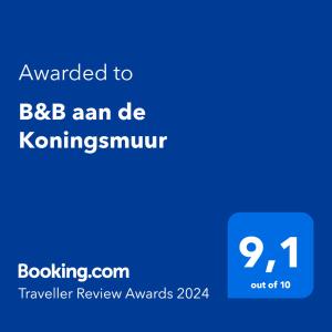 迪伦B&B aan de Koningsmuur的蓝色的文本框,上面有给bbc an de kournemouth的单词