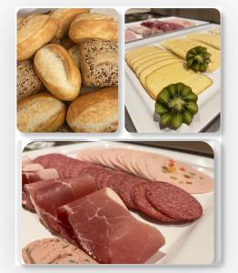 Usedom TownGasthaus Natzke的不同种类肉和面包的四张不同照片