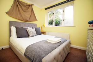 诺丁汉Chartwell Grove (Spacious 7 BR with FREE parking)的一间卧室设有一张床和两个窗户。