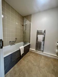 彭布罗克郡THE LORD NELSON HOTEL的设有带浴缸和淋浴的浴室。