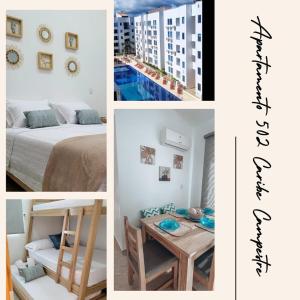 科韦尼亚斯Coveñas Hermoso Apartamento familiar en caribe campestre的卧室和公寓照片的拼合