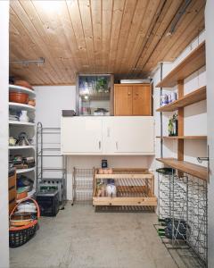 CavagnagoCasa Bubeck的一间带木制天花板和木制架子的厨房