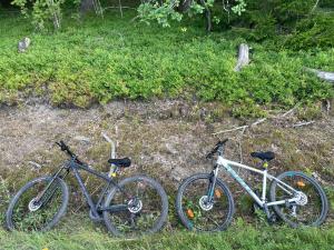 RosersbergEtt nytt fräsch hus utanför Stockholm nära Arlanda的两辆自行车在草地上彼此停放