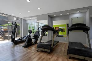 圣保罗Paulista Premium Flat的一间健身房,里面设有跑步机和椭圆机