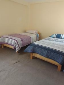 普诺killa andina inn的两张睡床彼此相邻,位于一个房间里