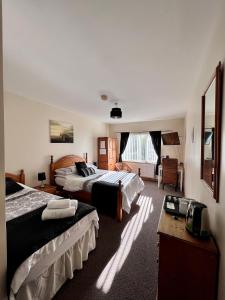 贝尔法斯特Ashfield Bed & Breakfast的酒店客房设有两张床和窗户。