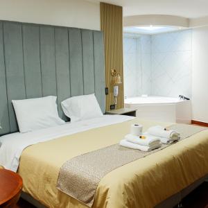 瓦努科Terra Premium Hotel的酒店客房,配有带毛巾的床