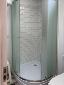 巴尔内阿里奥坎布宜诺斯艾利斯Las Marinas的浴室里设有玻璃门淋浴